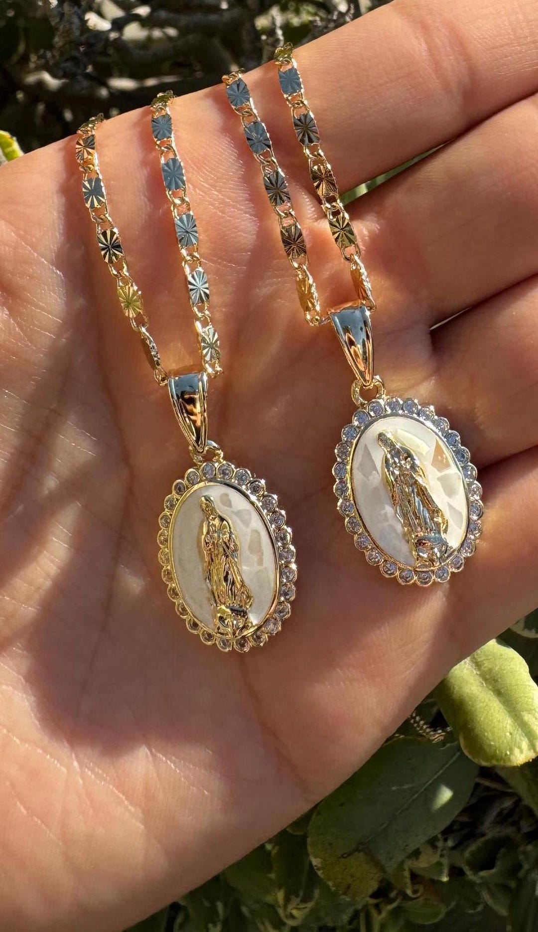 thumbnail image 2 of Virgin Mary Iced CZ Pendant Necklace – Virgen De Guadalupe Silver Tone, 36" Snake Chain 2 of 6