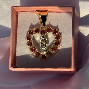 Virgencita Herz Halskette, 18k Gold gefüllte Halskette, Virgen de Guadalupe Halskette, Jungfrau Maria Halskette, Gold gefüllte Halskette