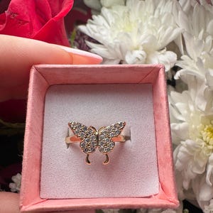 18K Gold Filled Butterfly Ring, butterfly ring, gold rings, oro laminado, anillo de oro, butterfly jewelry, crystal butterfly