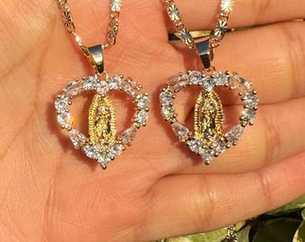 Heart Necklace: 18k Gold Filled Virgin Mary Pendant