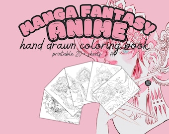 Manga Anime Coloring Book: Hand-Drawn Fantasy Art (A4 Printable PDF)