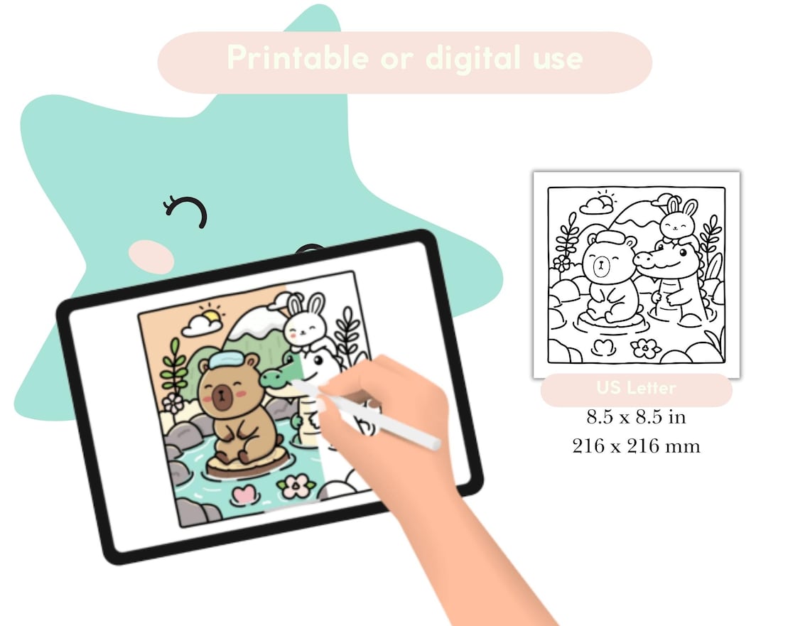 Bold and Easy Capybara and Friends Coloring Pages | Hand-drawn ...