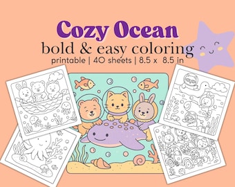 Libro da colorare sull'oceano / 40 simpatiche pagine di animali marini (modello in PDF)
