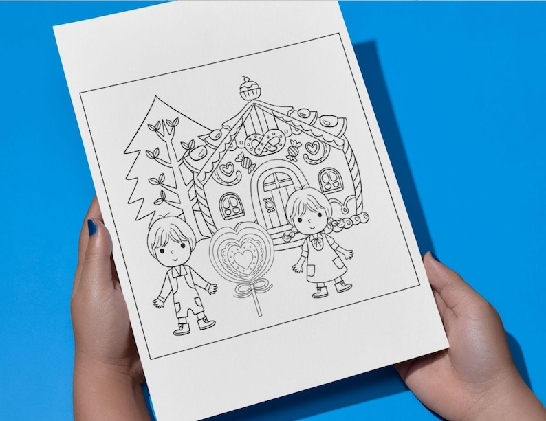 Fairy tale DIY activity with Hansel & Gretel, creative theatre storytelling, kids arts & crafts, nursery rhyme printable, enchanted coloring pages, fable story art, imagination play, fairy tale worksheets, Grimm story coloring book, book-inspired