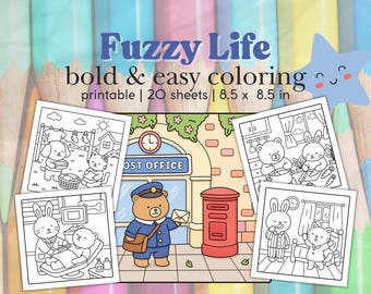 Fuzzy Life Coloring Pages | Cozy Animals, Bold Easy Coco Wyo Style (PDF Download)