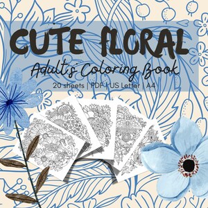 Floral Animal Coloring | Cute Cats, Rabbits, Birds | Printable Adult Relaxation Coloring Book | A4 & US Letter | Hand-Drawn Floral Pages