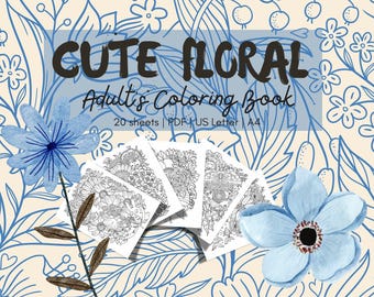 Libro da colorare con animali e fiori / Disegni carini realizzati a mano (PDF)