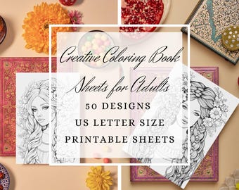 Slavic Women Coloring Book | Floral Designs, Art Therapy (Printable 50 Pages)