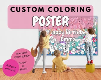 Custom Unicorn Birthday Banner: Giant Coloring Poster for Kids (PDF or Printed)
