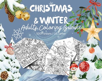 Adults Christmas Coloring Bundle: 500+ Winter Holiday Sheets (PDF)