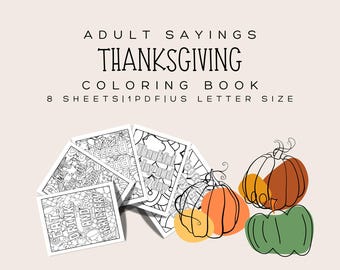 Libro da colorare per adulti sul Ringraziamento: detti motivazionali (schema PDF)