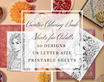 Slavic Women Coloring Book: Floral Designs, Art Therapy (Printable 50 Pages)
