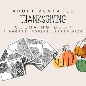 Zentangle Thanksgiving Adult Coloring Book Sheets | Printable Zentangle Art, Fall Adult Coloring Pages, Relaxing Holiday Coloring Book