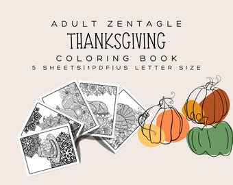 Libro da colorare Zentangle del Ringraziamento: 5 rilassanti pagine artistiche per adulti (stampabili)