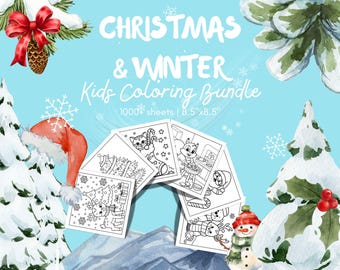 Winter Christmas Kids Coloring Books Bundle | 1000+ Pages | Cute Animals, Snowman, Christmas Treads and Santa | Bold & Easy Coloring Pages