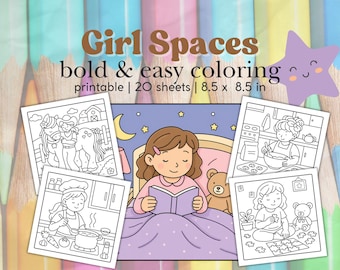 Girl Spaces Coloring Book | Cozy Scenes, Bold Easy Pages (PDF Download)
