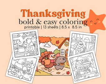 Bold and Easy Capybara Thanksgiving Coloring Pages | Hand-Drawn Printable Kids & Adult Coloring Book | Stress Relief | Coco Wyo Style