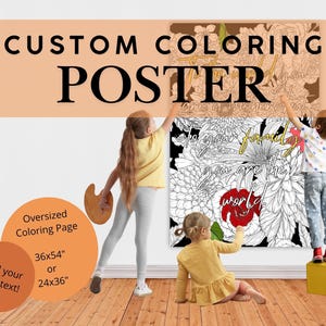 Custom Quote Giant Floral Coloring Poster | Mother&#39;s Day Wall Art | Wedding Coloring | Printable Printed Banner | Adults DIY Coloring Decor