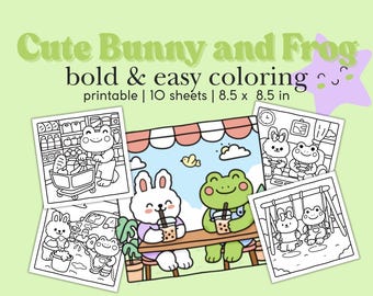 Disegni da colorare di coniglietti e rane / Simpatici disegni stampabili per bambini (PDF) / Stile Coco Wyo