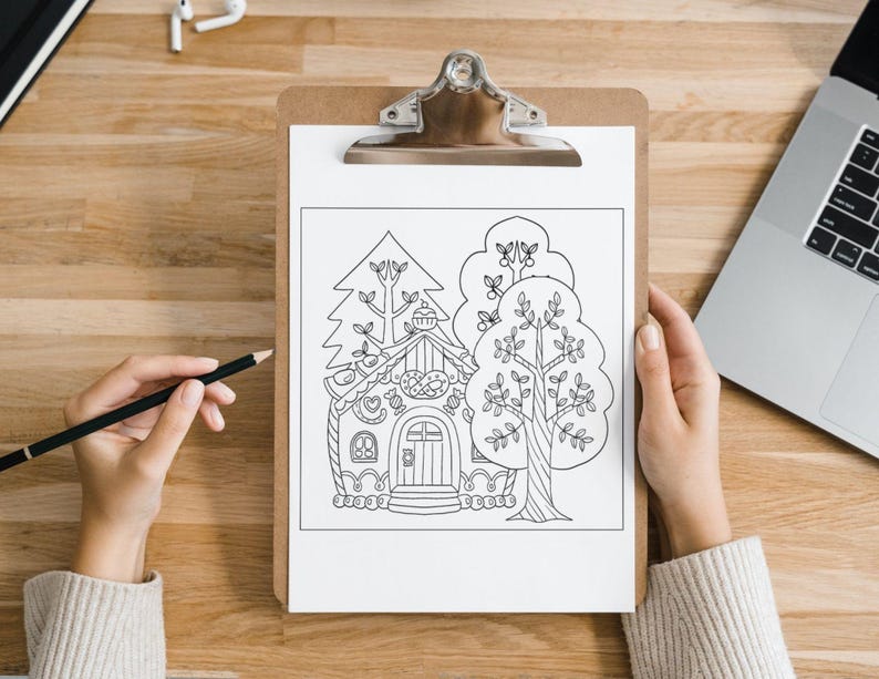 Whimsical Hansel & Gretel digital coloring book with storybook adventure, magical fairy tale, DIY storytelling sheets, interactive printable, kids fantasy art, coloring fun, charming folklore illustrations, creative play, activity book for children