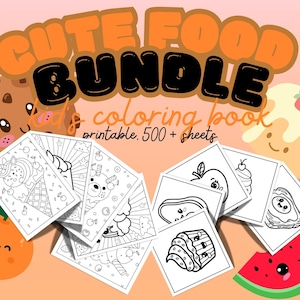 500+ Kids Cute Food Coloring Pages | Kawaii Ice Cream, Sushi, Toast, Fruit & Veggie Pages | Fun Adorable Coloring - Toddlers, Preschoolers