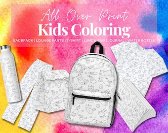 Kids Cat Unicorn Backpack Set: Coloring Design, Insulated Lunch Bag