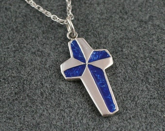 ENAMEL CROSS Necklace in sterling silver - Your Choice of Enamel color.  Includes 18"-24" chain