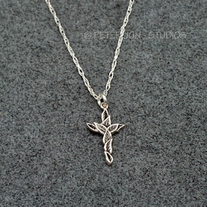 LAUREL LEAF CROSS, Small, Handmade Christian Necklace in Sterling Silver, includes 18"-24" chain