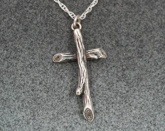 TWIG CROSS in Sterling Silver, Branch Cross, Christian Symbol
