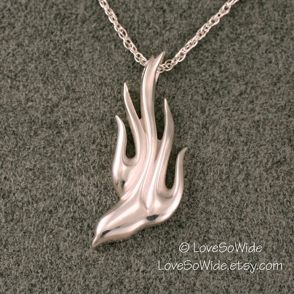 SPIRIT FLAME Christian Necklace Handmade in Solid Sterling Silver - Includes 18"-24" chain, Descending Dove, Peace Dove