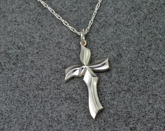 SCULPTED CROSS, Handmade Christian Necklace in Sterling Silver, includes 18"-24"chain