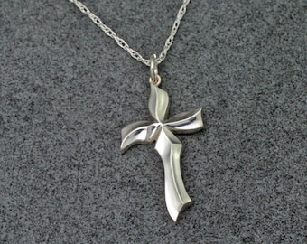 SCULPTED CROSS, Handmade Christian Necklace in Sterling Silver, Christian Jewelry
