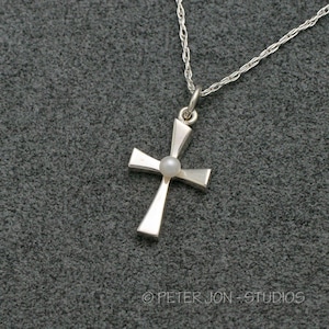 PEARL CROSS, Handmade in Sterling Silver, Christian Cross, Christian Jewelry