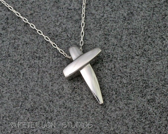 POLISHED FACE CROSS Necklace in Sterling Silver, Christian Cross, Religious Jewelry
