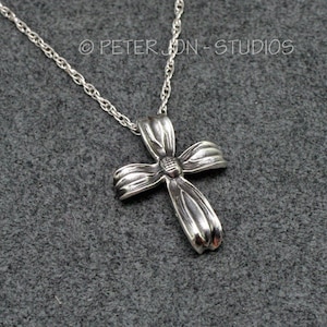 DOGWOOD CROSS Handmade in Solid Sterling Silver, Christian Necklace