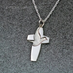 DOVE IN CROSS Christian Cross Necklace in solid sterling silver, Handmade, Peace Dove