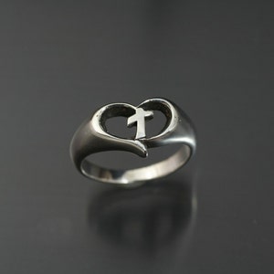 Promise Ring - CROSS IN HEART Design in Sterling Silver