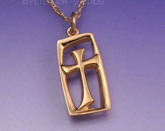 Gold Fill CROSS PENDANT, Handmade, includes 18"-24"Gold-Fill Wire Rope Neckchain