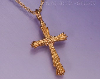 STRAW CROSS in 14k Gold-Fill, handmade Christian Pendant, includes 18"-24"neckchain