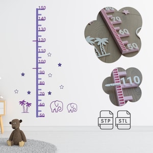 Groeigrafiek voor kinderen voor 3D-printen | STEP STL-bestanden | 3D-print digitale download | Hoogtemeting | Decoratie kinderkamer | Babycadeau