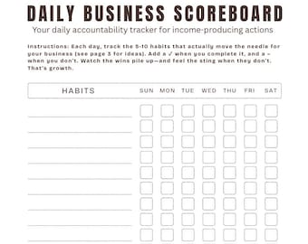 Daily Business Scorecard & Commitment Contract Printable | Entrepreneur Habit Tracker | Productivity Planner | Business Accountability PDF