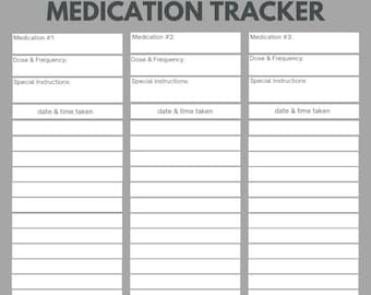 1-Page Medication Tracker Printable: 3 Medicine Log, Medical Organizer (PDF Download