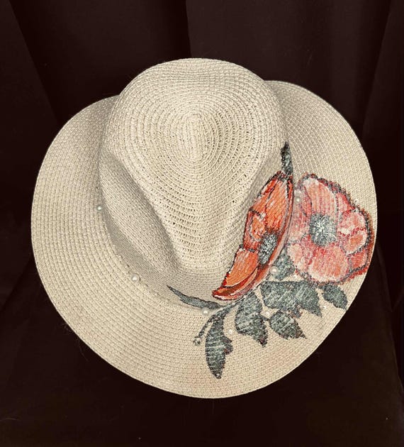 ⛱️ WOVEN STRAW PEARL AND BEADED SUN HAT WITH FLOWER ACCENTS  ⛱️ Women main image 4