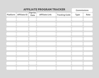 Affiliate Program Tracker: Income & Commission Log (Printable PDF)