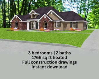 Ramona Ranch House Plan 1766 sq ft living | 3 bedrooms 2 Baths | PDF Download