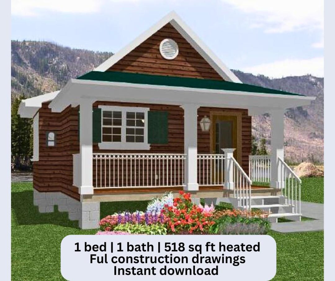 Mya Tiny House Plan: 518 Sq Ft Cottage, 1 Bed/1 Bath (PDF Download) - Etsy