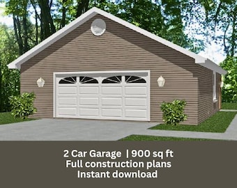 Anna 2 Car Garage Plan | 900 sq ft | PDF download