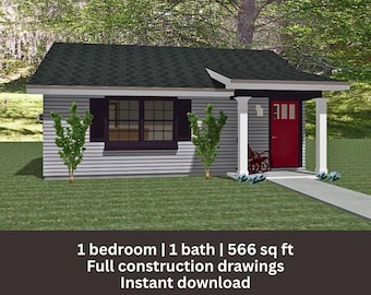 Abbi Tiny House Plan: 566 sq ft, 1 Bed/1 Bath (PDF Downloadable Blueprints)