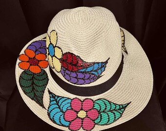 Hand Painted Floral Straw Panama Hat Purple Flowers Boho Festival Wide Brim Hand Painted Panama Hats - Etsy main image 4