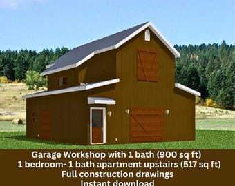 The Stacey Garage Workshop with Apartment | 1 bed 1 bath | 517 sq ft heated | PDF download